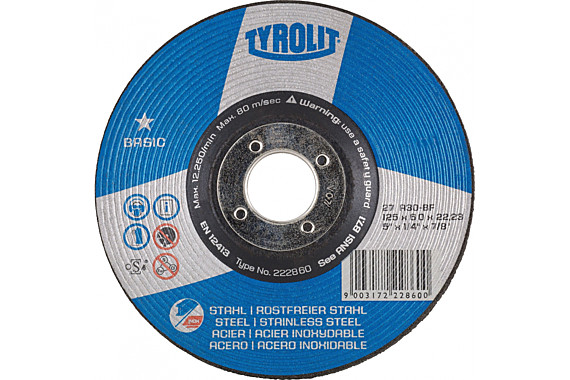 Шлифовальный диск 2в1 металл/нержавейка Tyrolit Basic А30-BF 125х6х22.23 мм